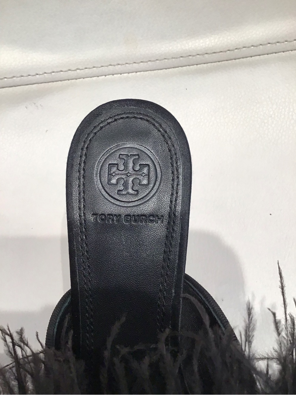 Tory Burch Black Feather & Jeweled Pointed Toe Mules - Picture 2 of 3